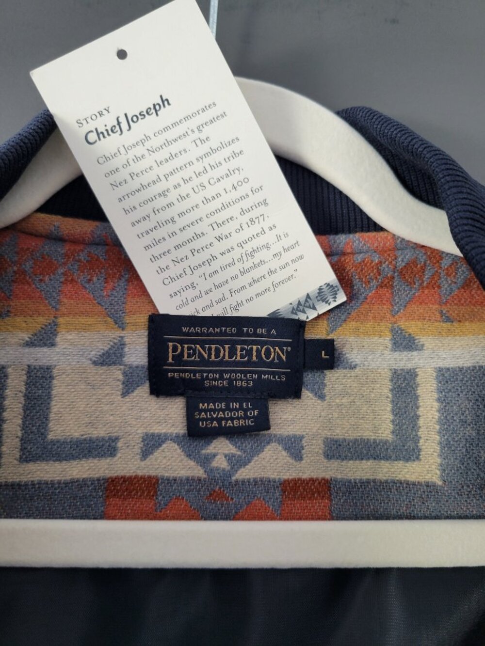 PENDLETON WOMEN'S WOOL BOMBER JACKET NWT L CHIEF JOSEPH PATTERN BLUE MULTI - Picture 2 of 13